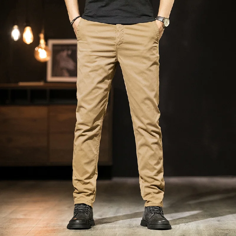 Men's pants with dynamic stretch-Men's Cotton Mid Waist Zipper Fly Closure Plain Casual Wear Pants