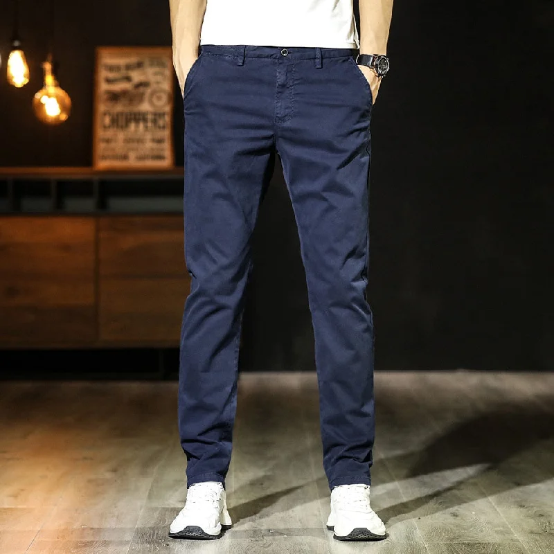 Men's pants with vivid design-Men's Cotton Mid Waist Zipper Fly Closure Plain Casual Wear Pants