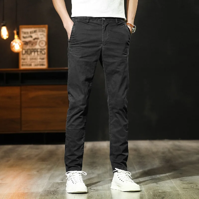 Men's pants with wide waistband-Men's Cotton Mid Waist Zipper Fly Closure Plain Casual Wear Pants