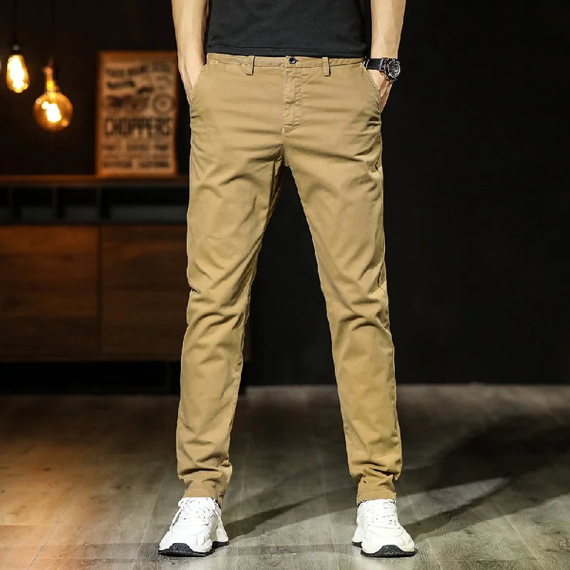 Men's pants with sleek style-Men's Cotton Mid Waist Zipper Fly Closure Plain Casual Wear Pants