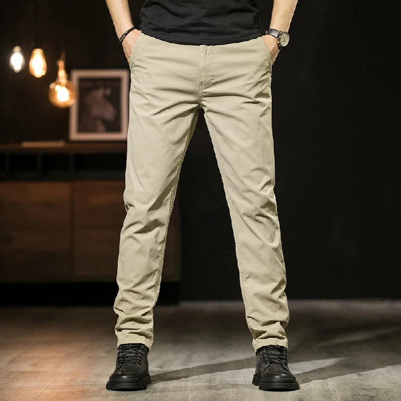 Men's pants with geometric prints-Men's Cotton Mid Waist Zipper Fly Closure Plain Casual Wear Pants