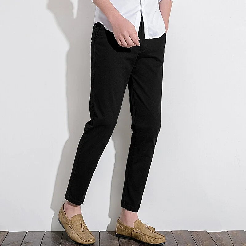 Men's pants for late evenings-Men's Cotton Mid Waist Zipper Fly Solid Pattern Trendy Pants