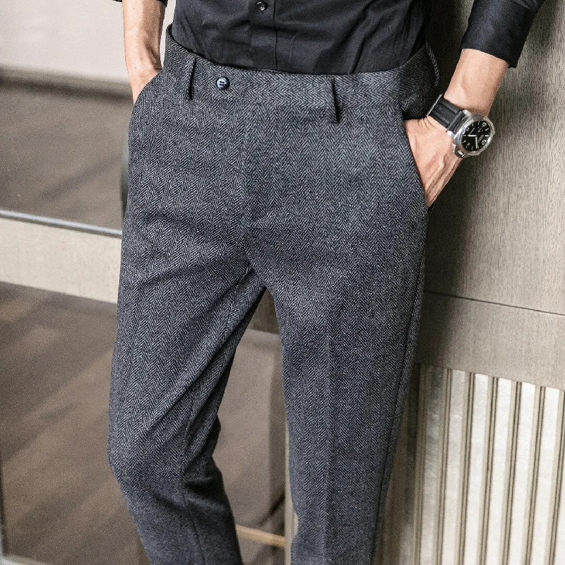 Men's pants with mild cut-Men's Cotton Zipper Fly Closure Plain Pattern Casual Thick Pants