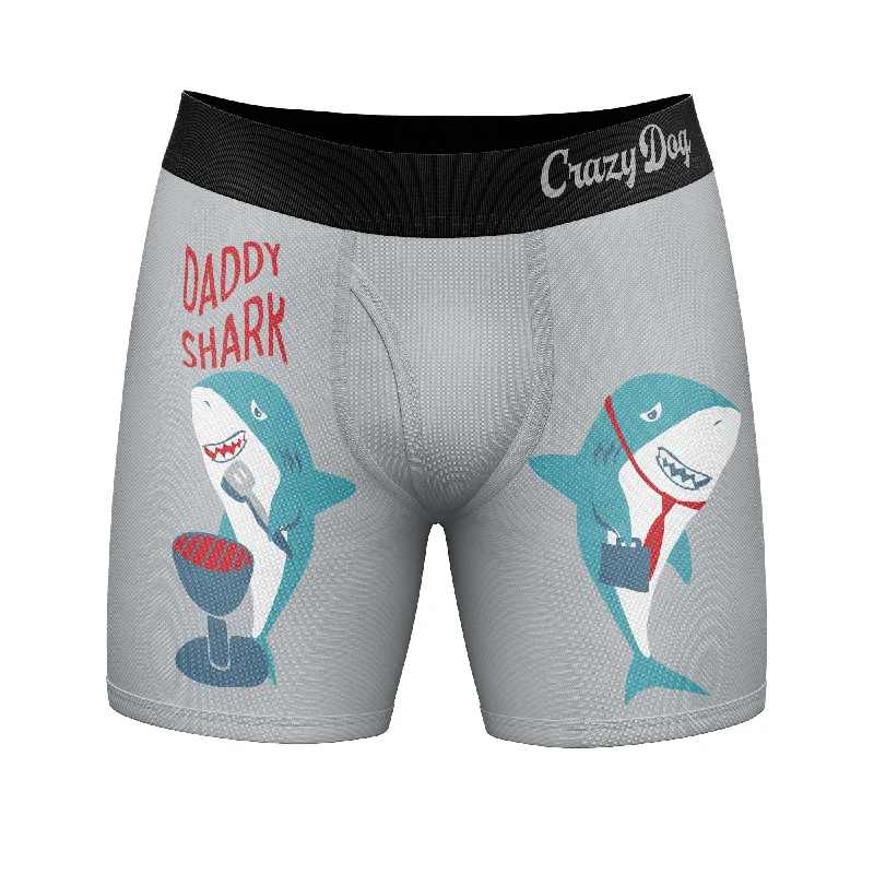 Men's retirement shirts-Mens Daddy Shark Boxer Briefs Funny Fathers Day Cool Underwear Gift Humor For Guys