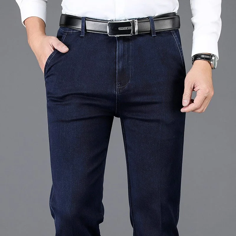 Men's pants for team sports-Men's Denim High Waist Zipper Fly Solid Pattern Casual Jeans