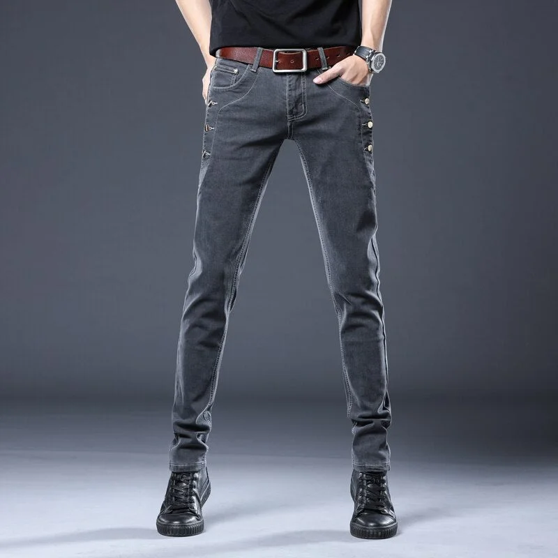 Men's pants for wilderness-Men's Denim Mid Waist Zipper Fly Closure Solid Pattern Pants