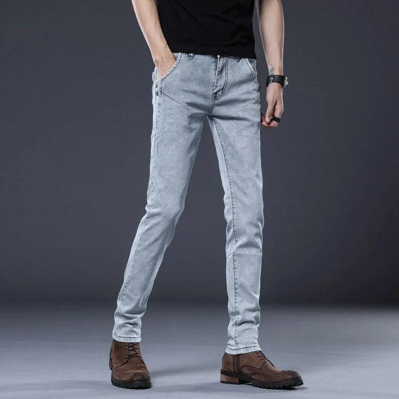 Men's pants moisture wicking-Men's Denim Mid Waist Zipper Fly Solid Pattern Classic Pants