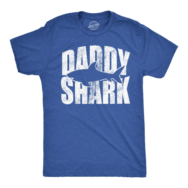 Men's drawstring shirts-Mens Funny T Shirts Daddy Shark Awesome Fathers Day Gift For Dads