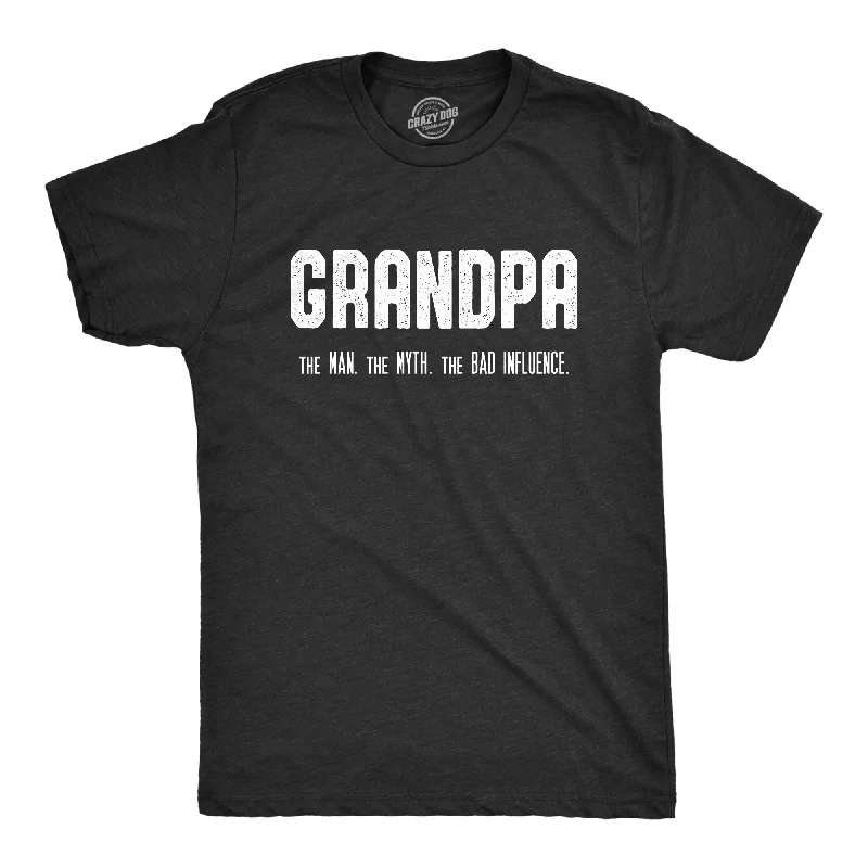 Men's running shirts-Mens Grandpa The Man The Myth The Bad Influence T shirt Funny Grandfather Papa