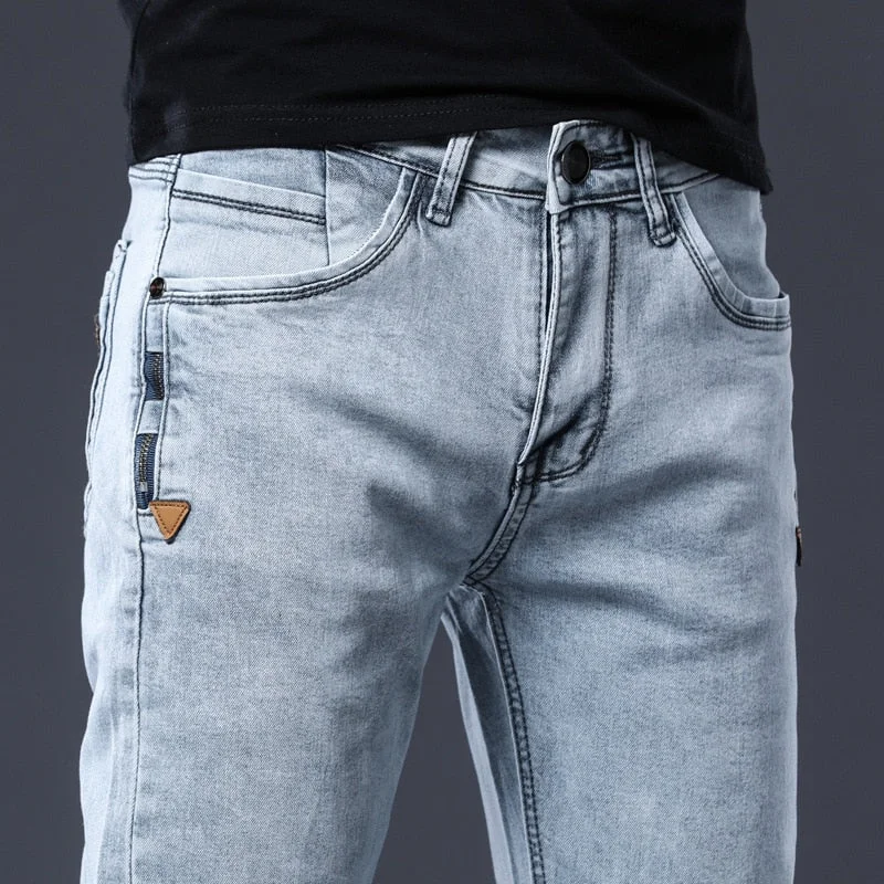 Men's pants with thin tones-Men's Mid Waist Thin Breathable Casual Wear Denim Jeans Pants