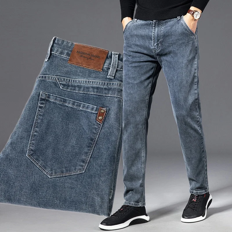 Men's pants with crisp design-Men's Mid Waist Zipper Fly Closure Plain Pattern Denim Pants