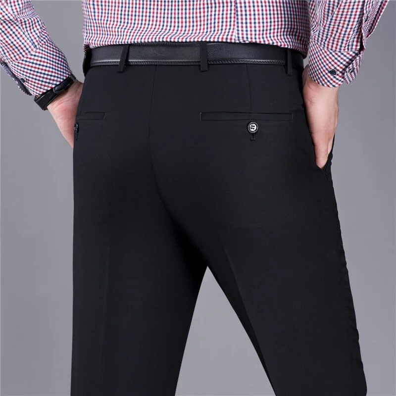 Men's pants for active design-Men's Polyester Zipper Fly Closure Full Length Formal Wear Pants