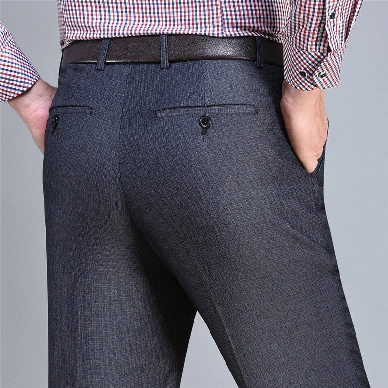 Men's pants with low-key fit-Men's Polyester Zipper Fly Closure Full Length Formal Wear Pants