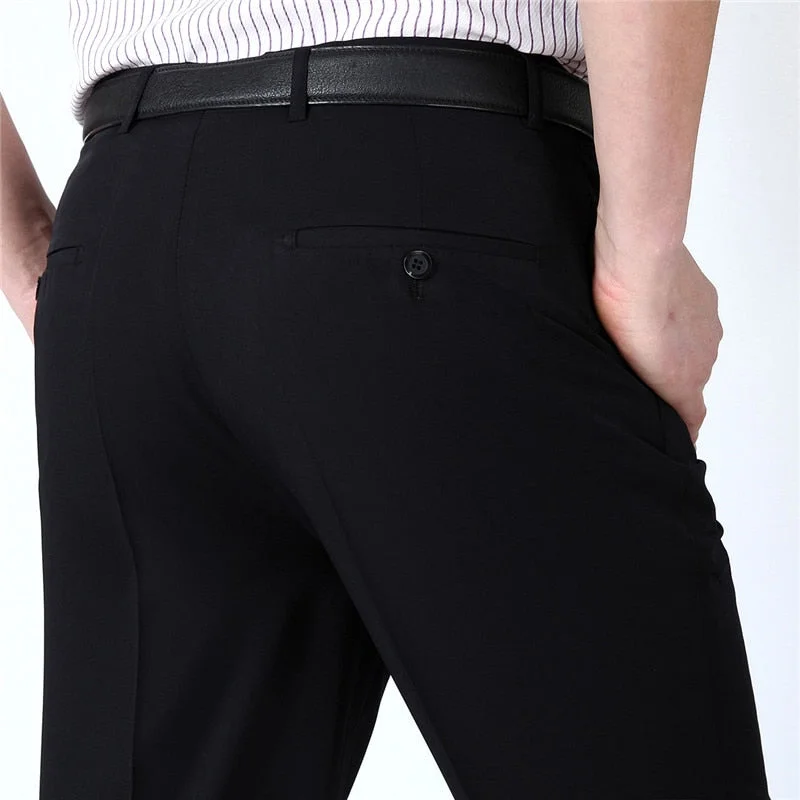 Men's pants rugged style-Men's Polyester Zipper Fly Closure Full Length Formal Wear Pants