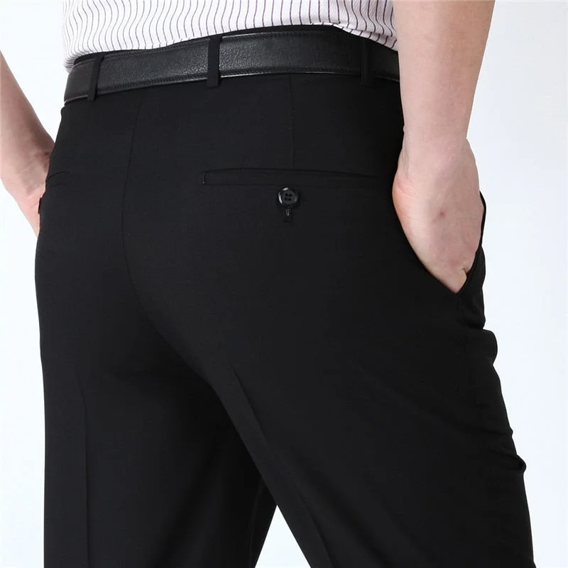 Men's pants with dynamic stretch-Men's Polyester Zipper Fly Closure Full Length Formal Wear Pants