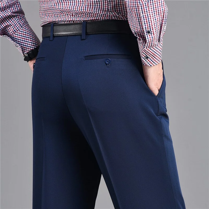 Men's pants with fresh cut-Men's Polyester Zipper Fly Closure Full Length Formal Wear Pants