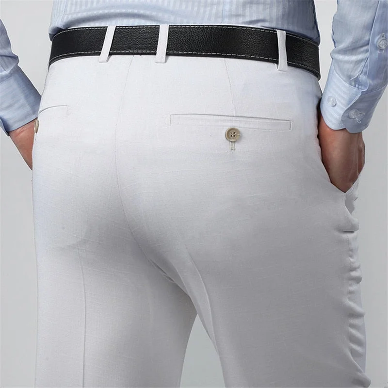 Men's pants with metal zipper-Men's Polyester Zipper Fly Closure Full Length Formal Wear Pants