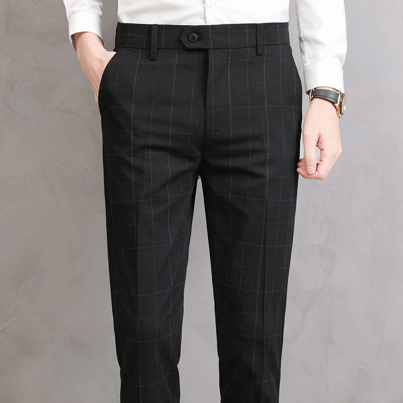 Men's pants with new style-Men's Polyester Zipper Fly Closure Plaid Pattern Casual Pants