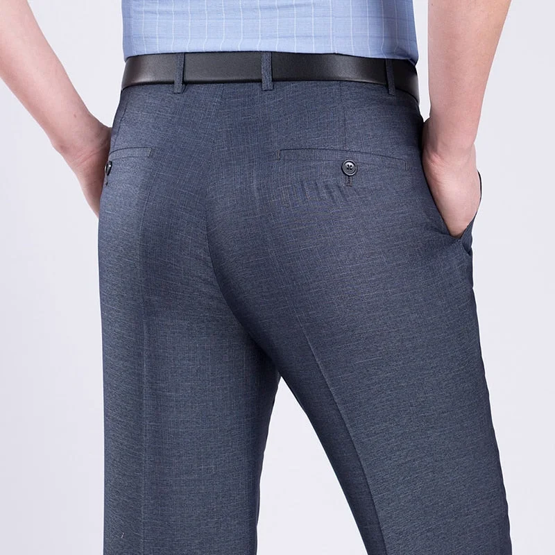 Men's pants with sturdy stitching-Men's Polyester Zipper Fly Closure Plain Pattern Casual Pants