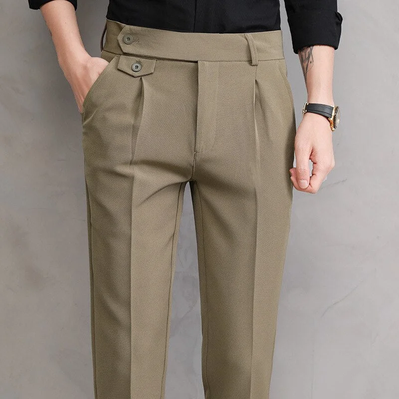 Men's pants with warm colors-Men's Polyester Zipper Fly Closure Plain Pattern Casual Pants