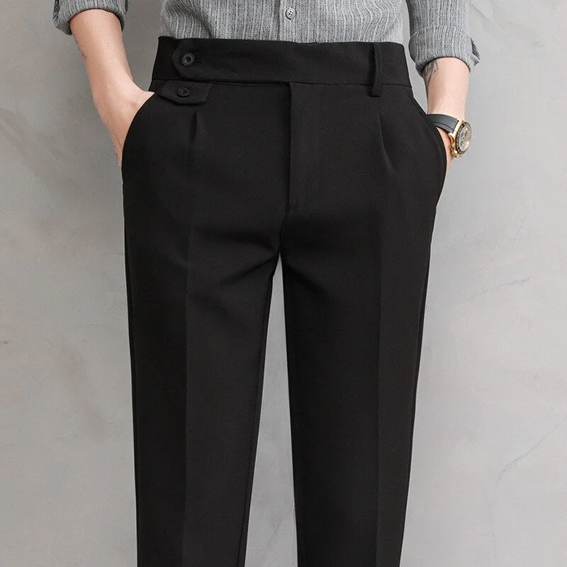 Men's pants for lean waists-Men's Polyester Zipper Fly Closure Plain Pattern Casual Pants