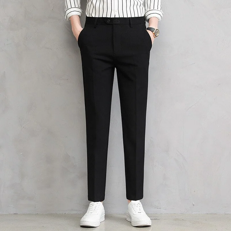 Men's pants for hectic days-Men's Polyester Zipper Fly Closure Plain Pattern Casual Pants