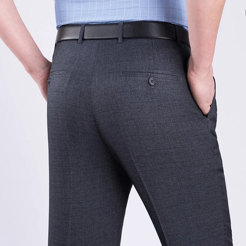 Men's pants with neat cut-Men's Polyester Zipper Fly Closure Plain Pattern Casual Pants