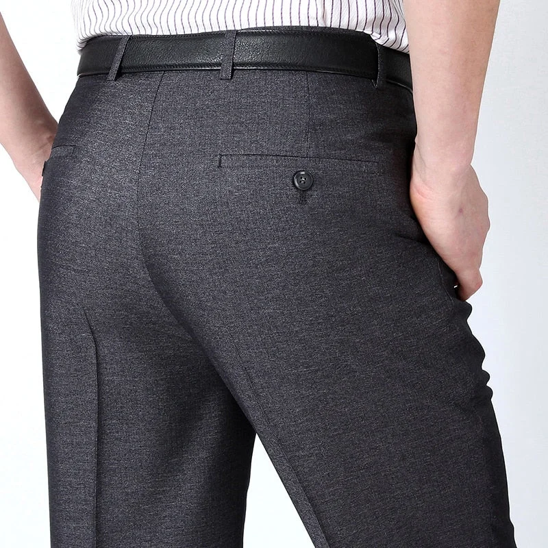 Men's pants with low-key vibe-Men's Polyester Zipper Fly Closure Slim Fit Plain Classic Pant