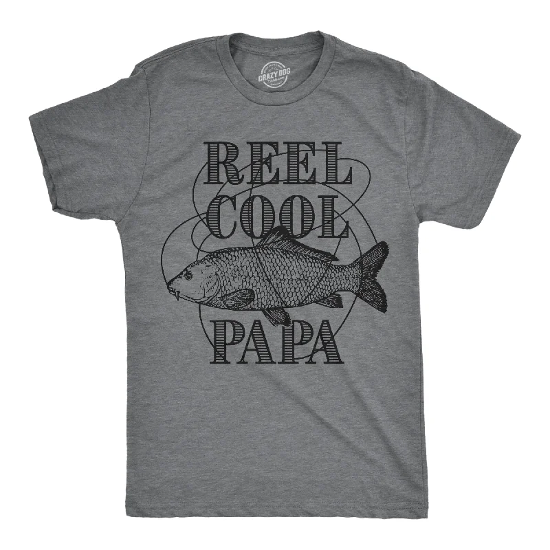 Men's trekking shirts-Mens Reel Cool Papa T shirt Funny Fathers Day Fishing Gift for Grandpa