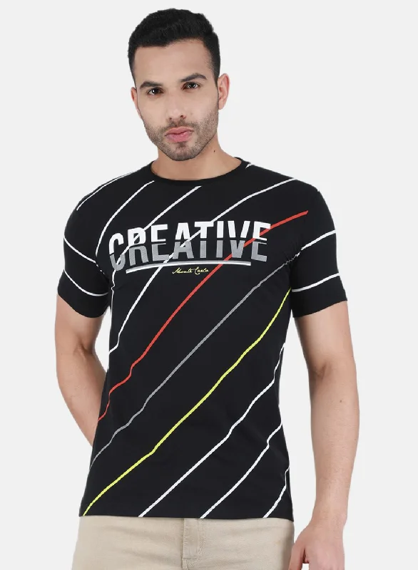 cool and casual short sleeve shirts for men -Men Black Printed T-Shirt