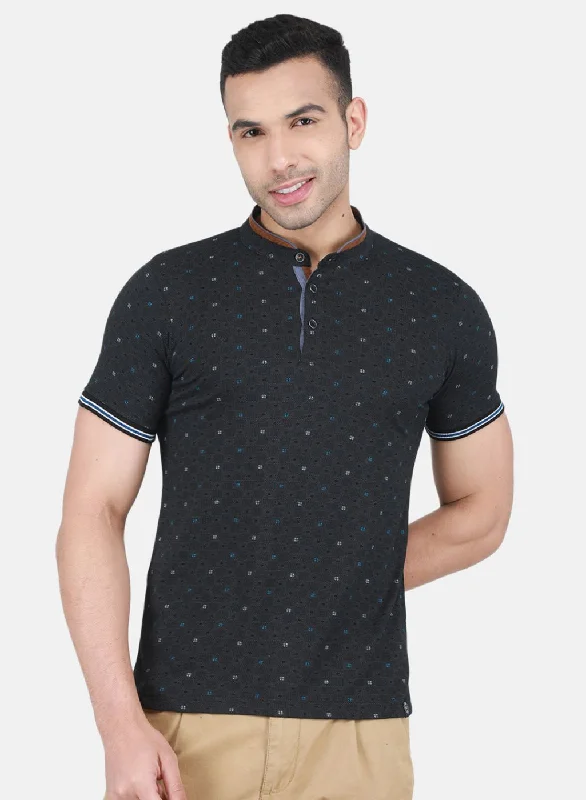 breathable short sleeve shirts for hot climates -Men Black Printed T-Shirt