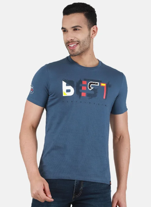 trendy short sleeve shirts with bold graphics -Men Blue Printed T-Shirt