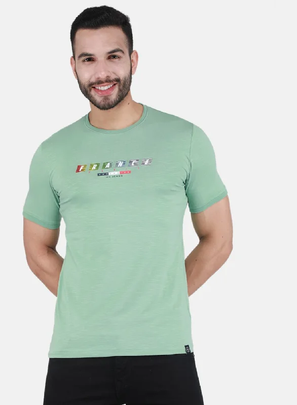 men’s short sleeve shirts with logo designs -Men Green Printed T-Shirt