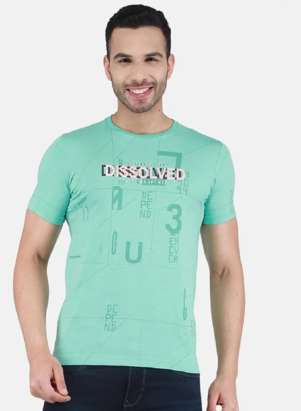 men’s premium short sleeve t-shirts for summer -Men Green Printed T-Shirt