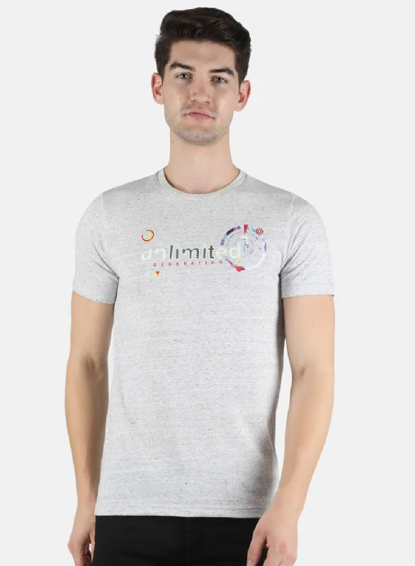 affordable short sleeve t-shirts for men -Men Grey Printed T-Shirt