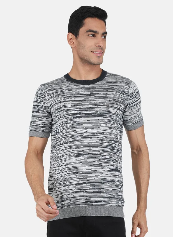 men’s high-quality short sleeve shirts with patterns -Men Grey Self Design T-Shirt