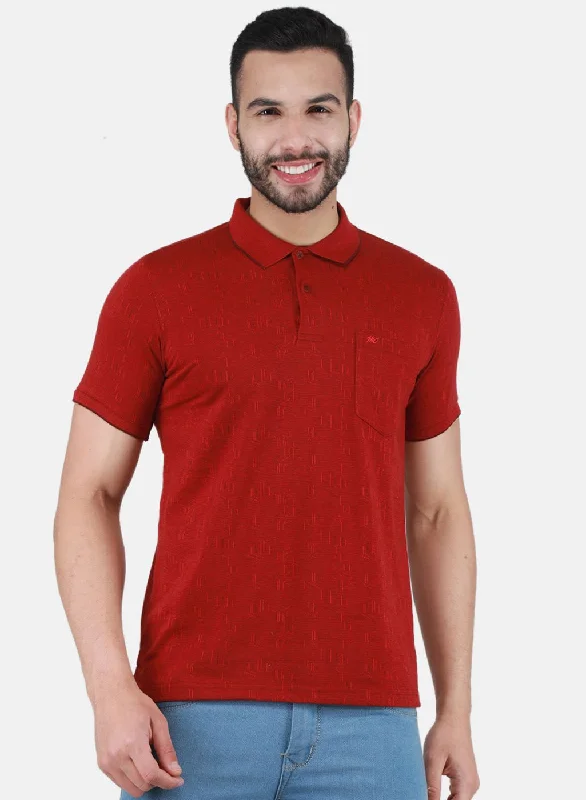 men’s printed short sleeve shirts for travel -Men Maroon Printed T-Shirt