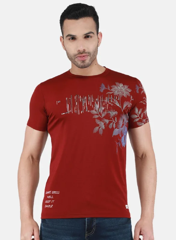 comfortable short sleeve polo shirts for hot weather -Men Maroon Printed T-Shirt