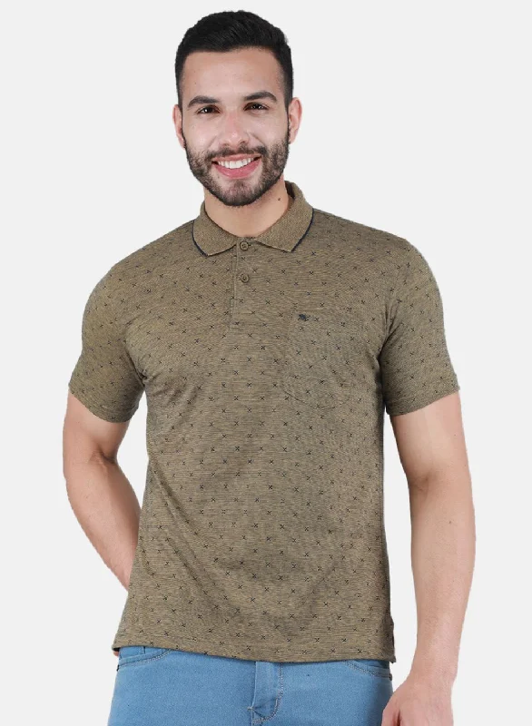 stylish men’s short sleeve button-up shirts -Men Mustard Printed T-Shirt