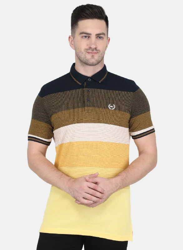 cool short sleeve shirts for beach holidays -Men Mustard Stripe T-Shirt