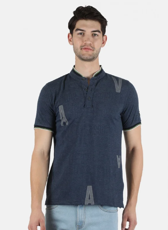 stylish short sleeve shirts for casual evenings -Men NAvy Blue Printed T-Shirt