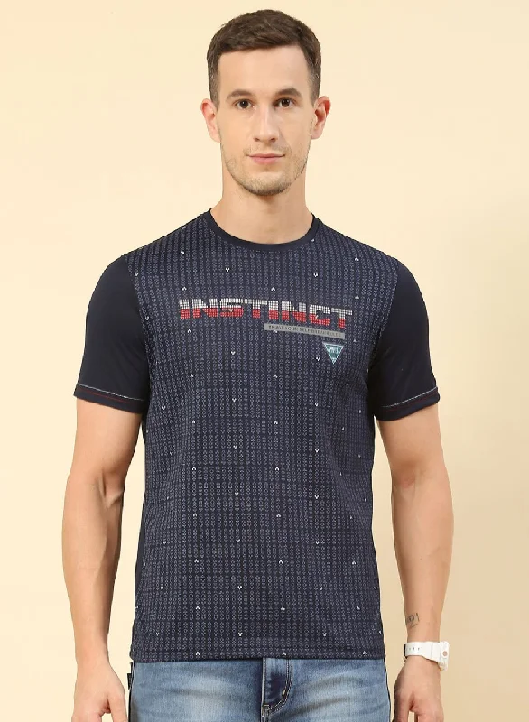 stylish printed short sleeve shirts for hot weather -Men NAvy Blue Printed T-Shirt