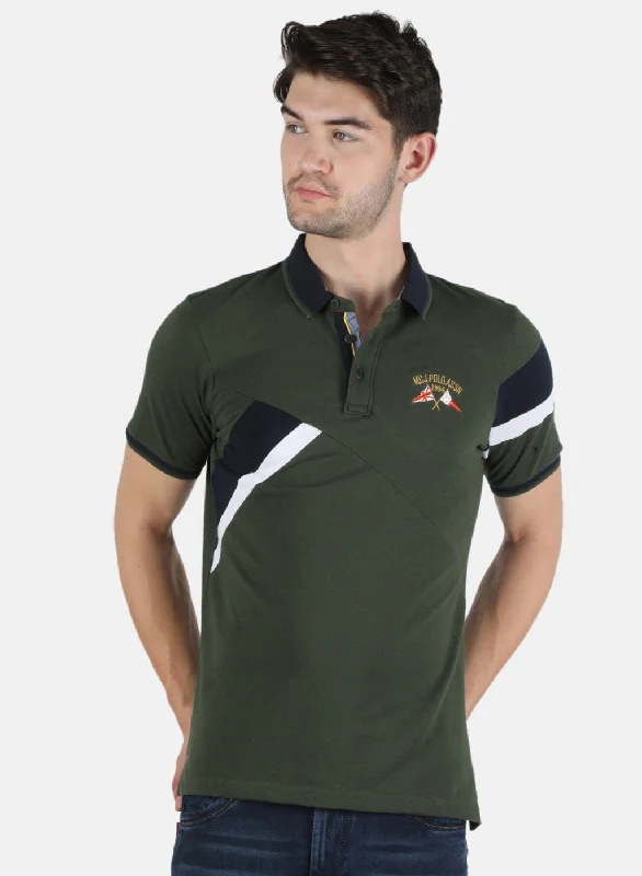 stylish short sleeve shirts for weekend wear -Men Olive Plain T-Shirt