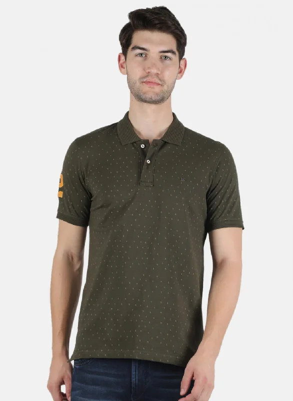 men’s tropical print short sleeve shirts -Men Olive Printed T-Shirt