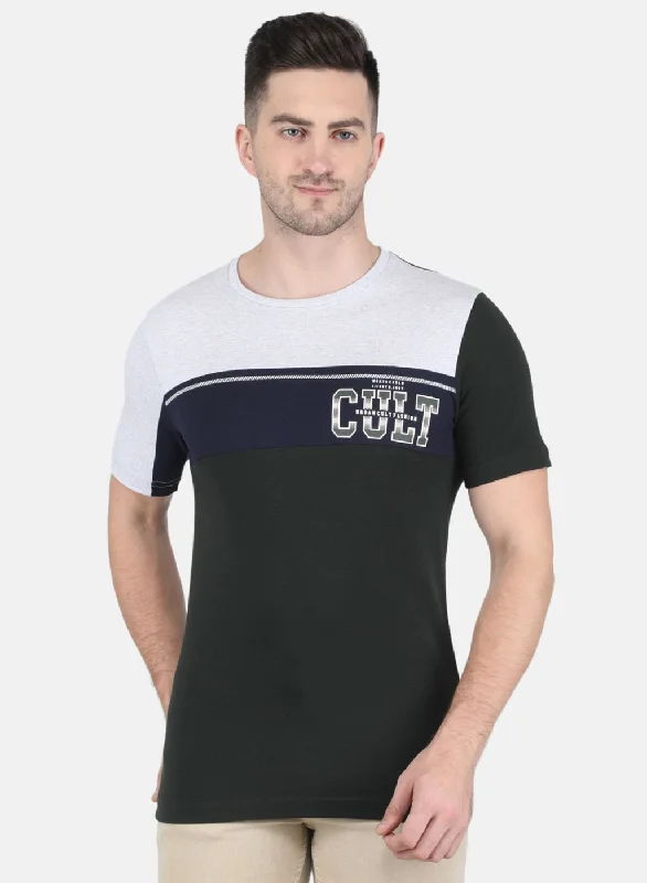 casual short sleeve shirts with modern designs -Men Olive Stripe T-Shirt