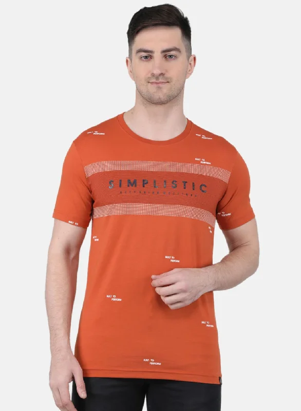 comfortable and stylish short sleeve shirts -Men Orange Printed T-Shirt