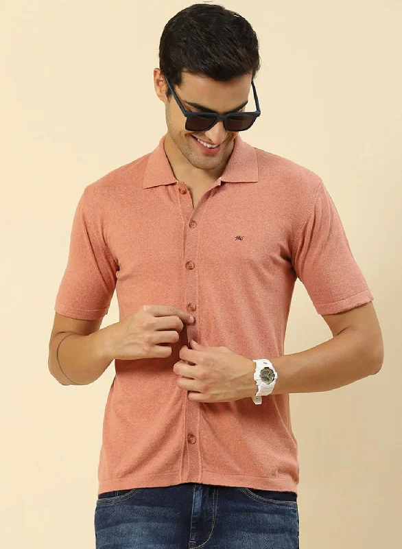 cool and comfortable short sleeve shirts for outdoor wear -Men Peach Plain T-Shirt