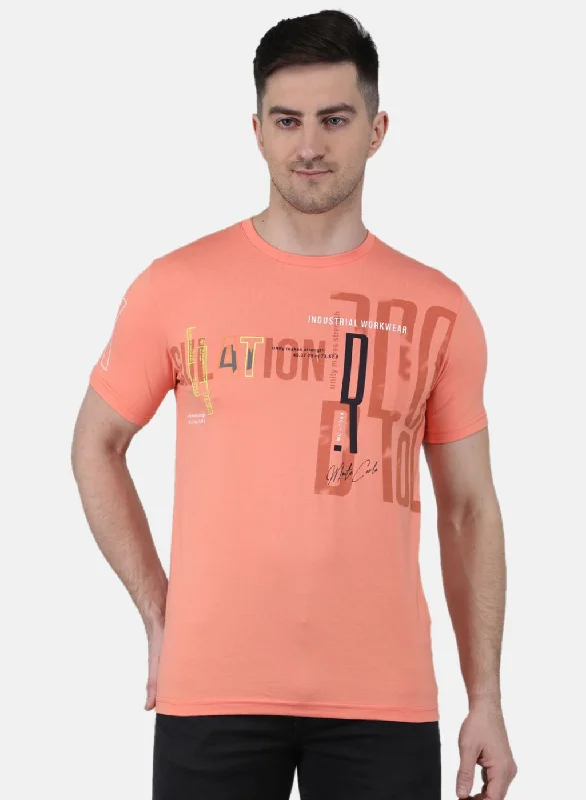 cool summer short sleeve shirts for men -Men Peach Printed T-Shirt