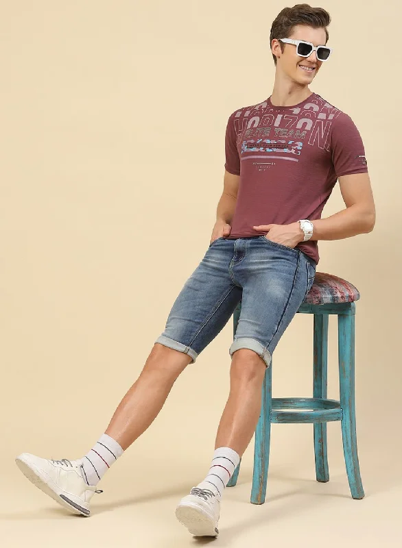 comfortable short sleeve polo shirts for vacation -Men Pink Printed T-Shirt