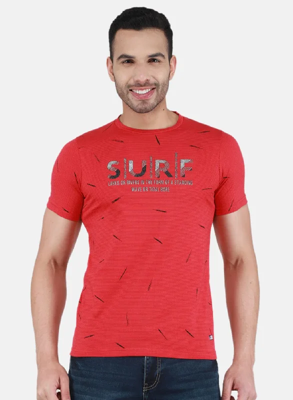 cool and comfortable short sleeve shirts for outdoor wear -Men Red Printed T-Shirt